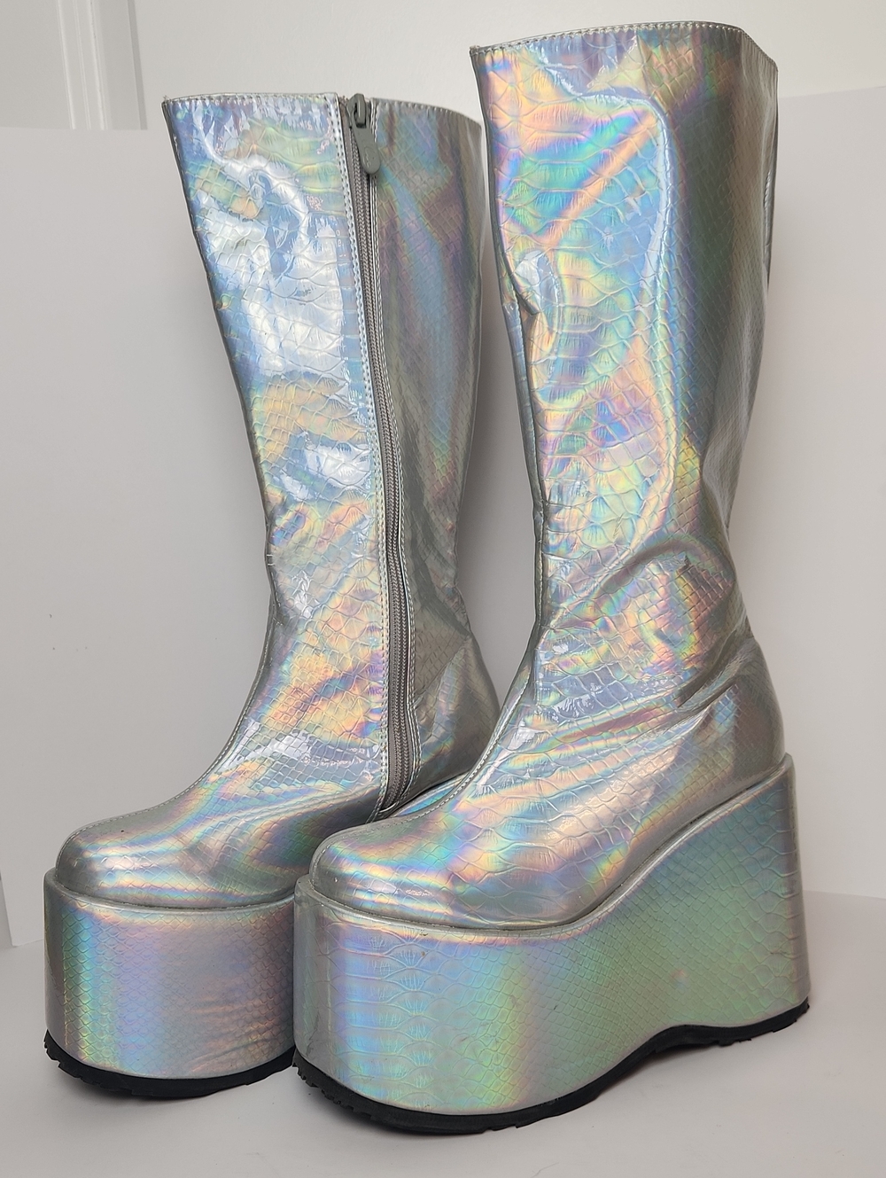 Ellie Holographic Knee High Platform Boots Size 7